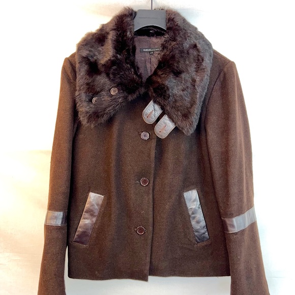 Rudsak - Vintage Short Peacoat - In Brown Leather, Wool and Rabbit Fur - 80% OFF - Picture 1 of 16